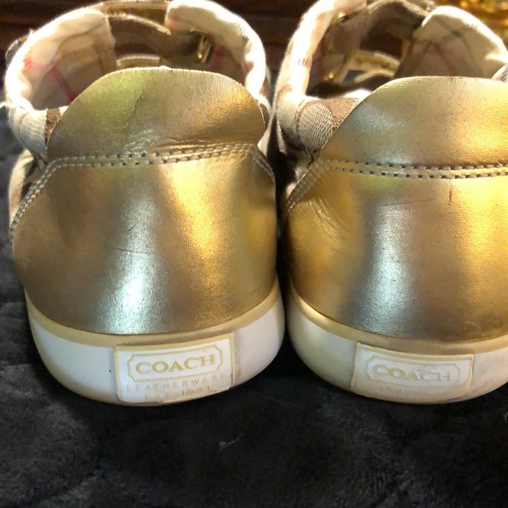 Coach Britt classic brown and tan with gold detail Velcro sneakers size 8 1/2 - Picture 5 of 14
